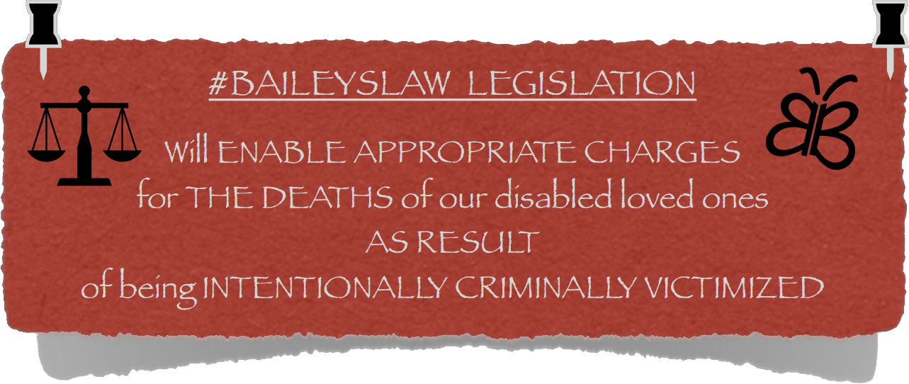 #baileyslaw legislation will enable appropriate charges for the deaths of our disabled loved ones as result of being intentionally criminally victimized